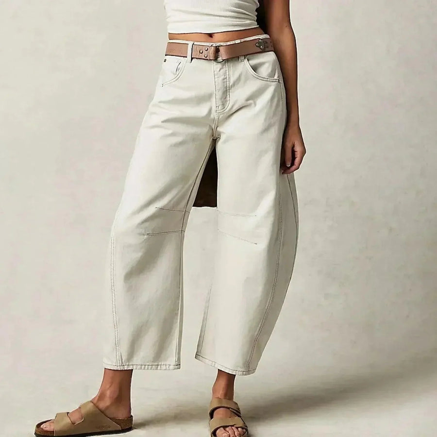 Hoch Taillierte Damenjeans mit Weitem Bein