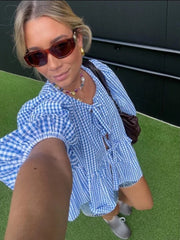 Damen Sommer-Top mit Puffärmeln – Gestreift, Leicht & Trendy