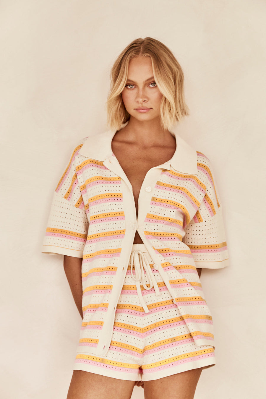 Pauline | Zweiteiliges Strick-Set mit Hemd & Shorts