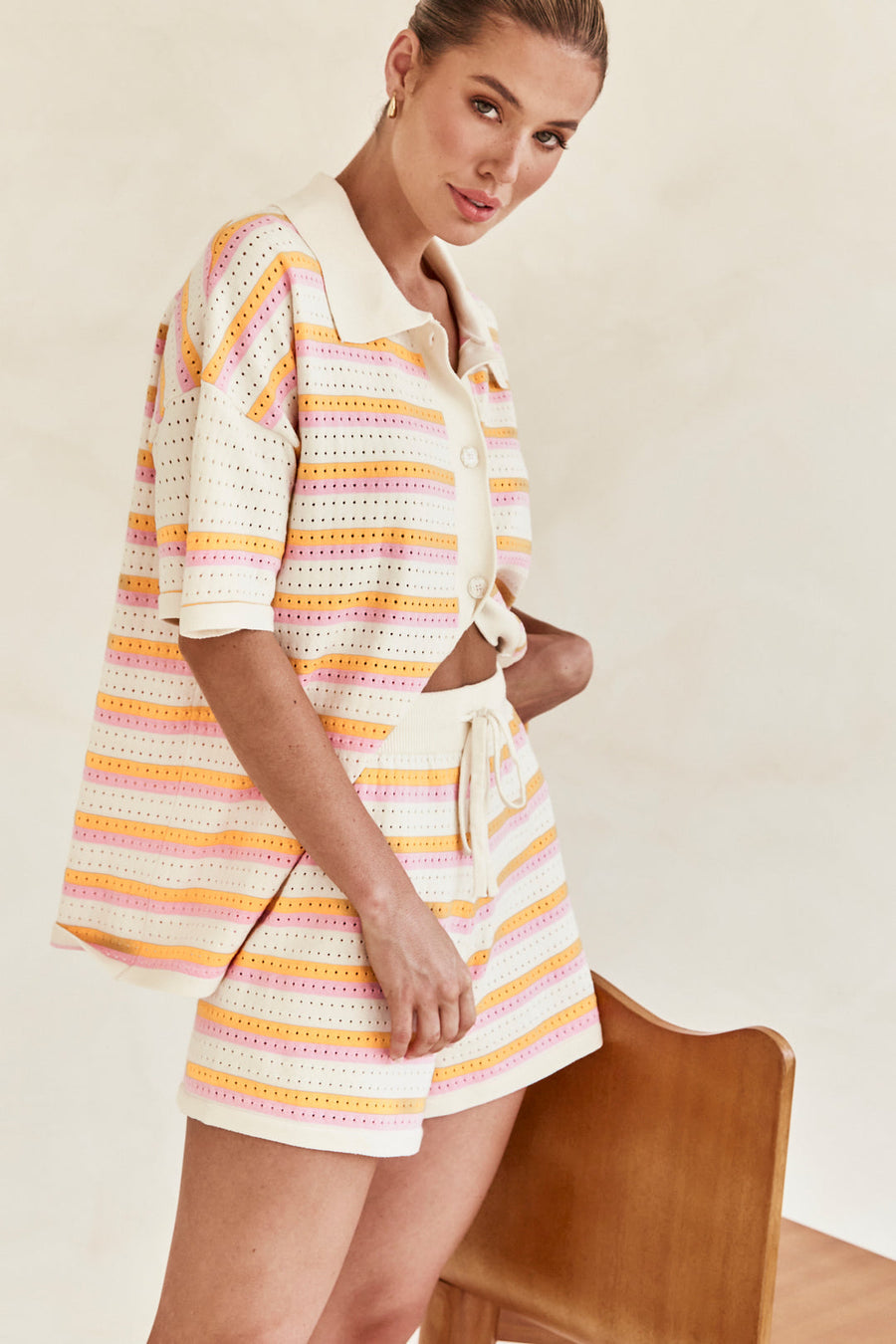 Pauline | Zweiteiliges Strick-Set mit Hemd & Shorts