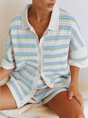 Pauline | Zweiteiliges Strick-Set mit Hemd & Shorts