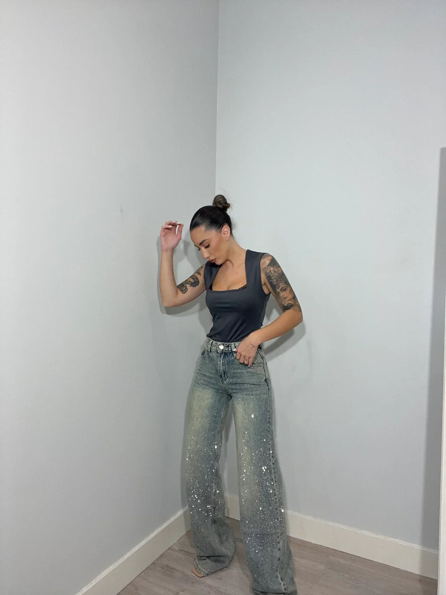Gerade Damenjeans mit hoher Taille aus Baumwolle im Vintage-Look