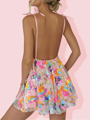 Glitzerndes rückenfreies Trapezkleid mit feinen Pailletten, tiefem Ausschnitt und schmalen Trägern – elegantes Cocktailkleid für Damen
