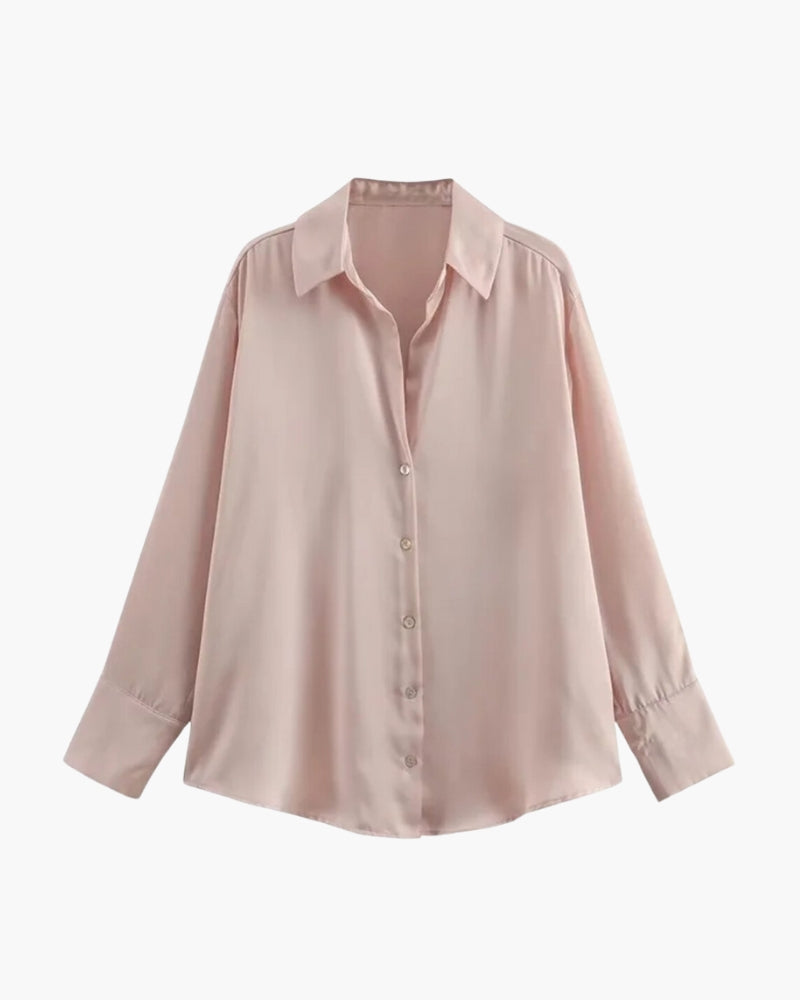 Satin-Style Damenbluse mit Knopfleiste – Elegant, Fließend & Zeitlos