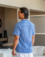 Charles | Gestreiftes Herren-Sommer Leinenhemd mit Stehkragen