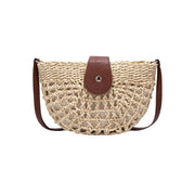 Geflochtene Strohtasche – Veganer Lederhenkel, Sommertasche