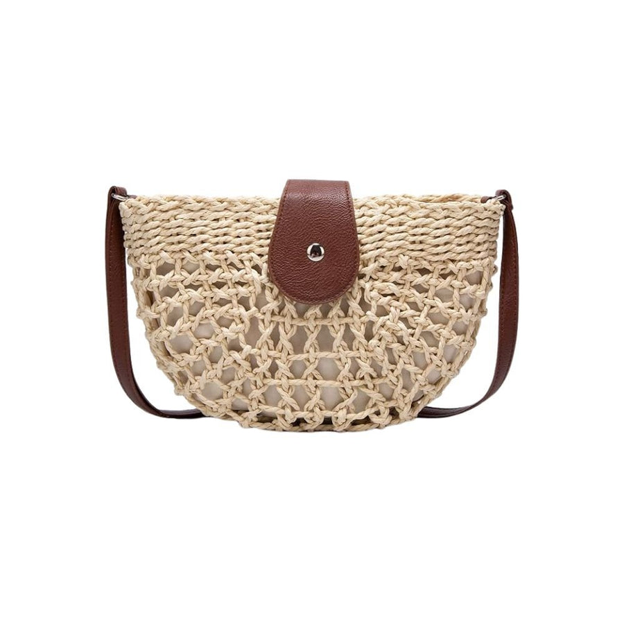 Geflochtene Strohtasche – Veganer Lederhenkel, Sommertasche