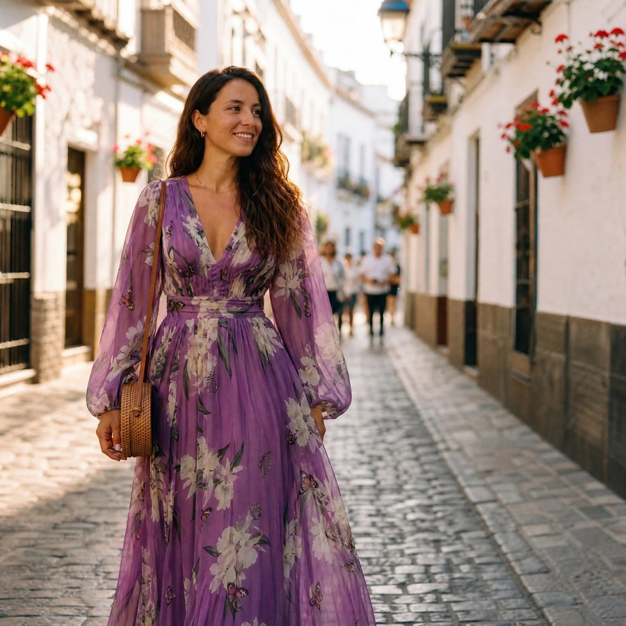 Leanne - Florales Fließendes Maxikleid