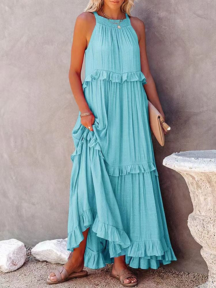 Ivona- Ärmelloses Sommerkleid wit Bauchabdeckung