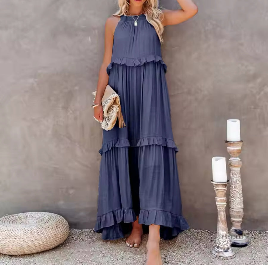 Ivona- Ärmelloses Sommerkleid wit Bauchabdeckung