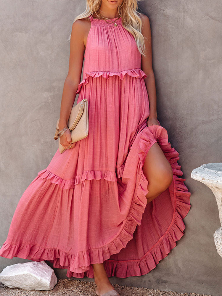 Ivona- Ärmelloses Sommerkleid wit Bauchabdeckung