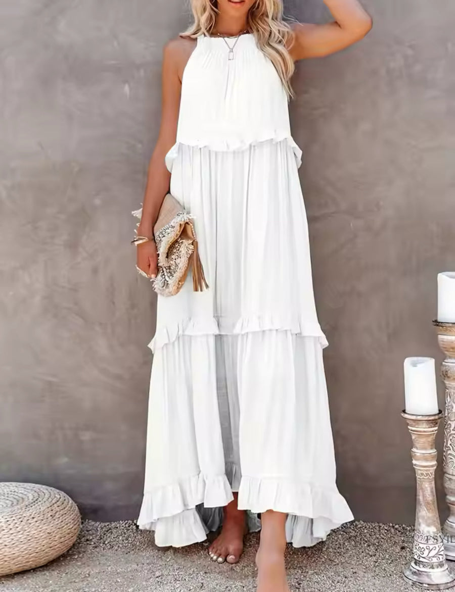 Ivona- Ärmelloses Sommerkleid wit Bauchabdeckung