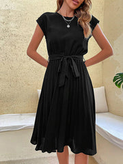 Damen Plissiertes Midi-Kleid mit kurzen Ärmeln