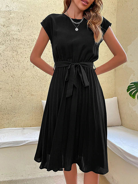 Damen Plissiertes Midi-Kleid mit kurzen Ärmeln