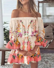 Kaia- Sexy Off Shoulder Gedrucktes Kleid