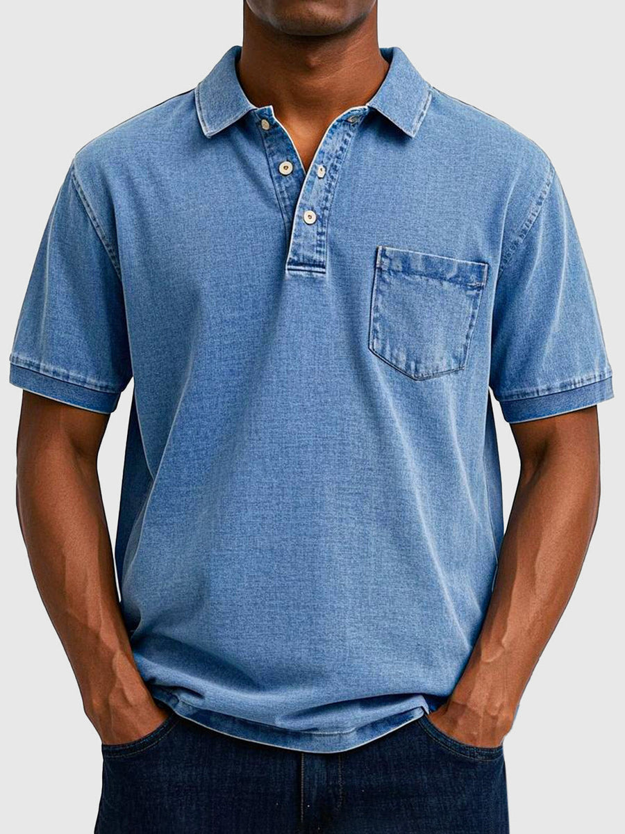 Kenneth | Herren Kurzarm-Poloshirt aus Baumwoll-Denim