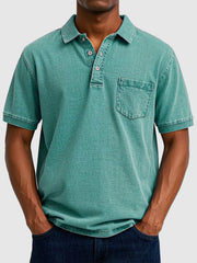 Kenneth | Herren Kurzarm-Poloshirt aus Baumwoll-Denim