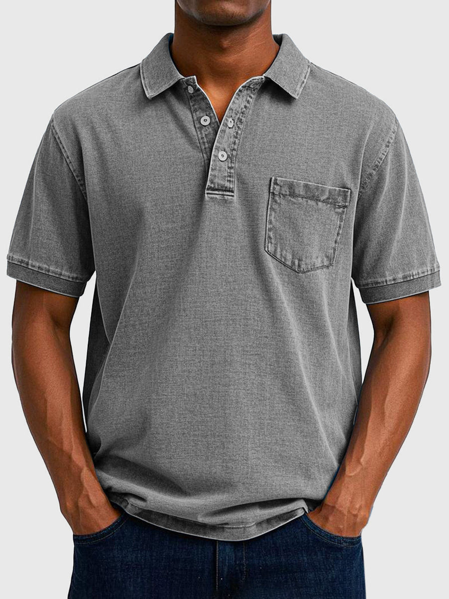 Kenneth | Herren Kurzarm-Poloshirt aus Baumwoll-Denim