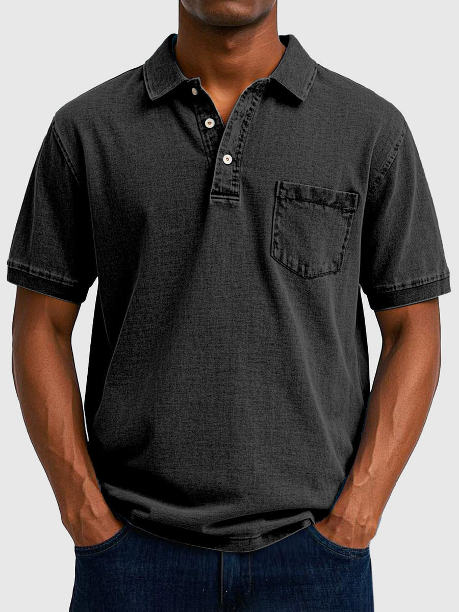 Kenneth | Herren Kurzarm-Poloshirt aus Baumwoll-Denim