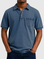 Kenneth | Herren Kurzarm-Poloshirt aus Baumwoll-Denim