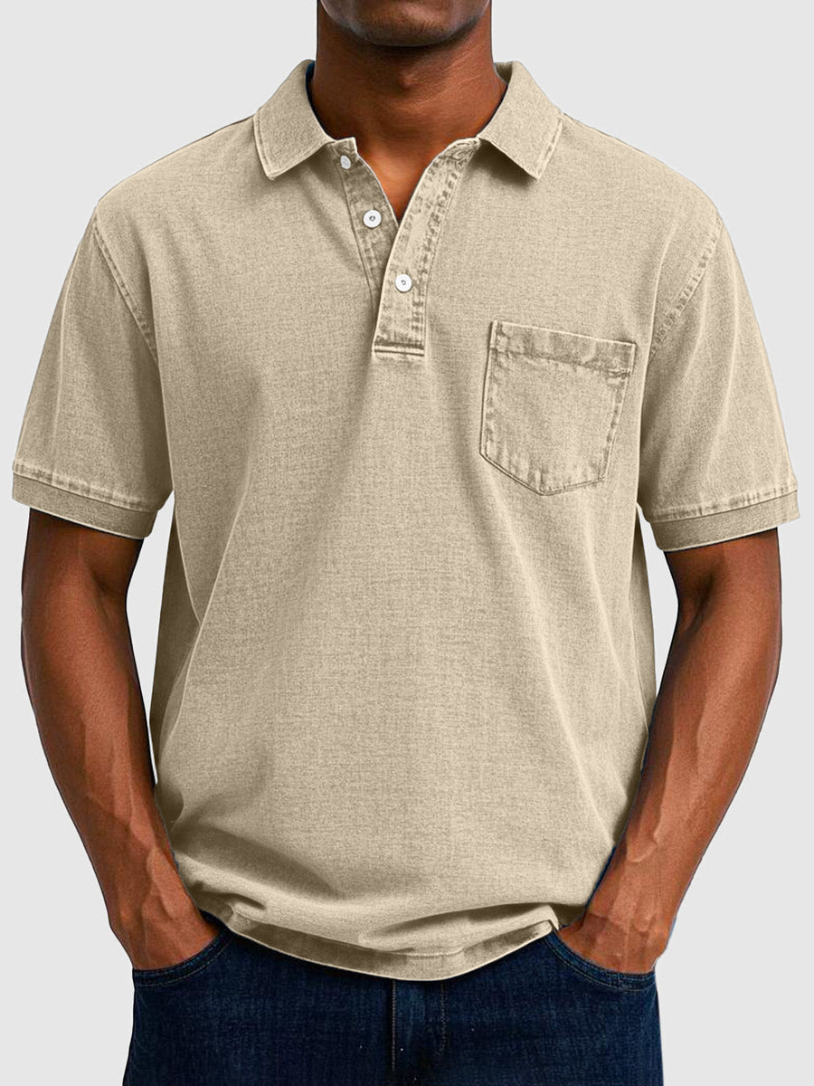 Kenneth | Herren Kurzarm-Poloshirt aus Baumwoll-Denim