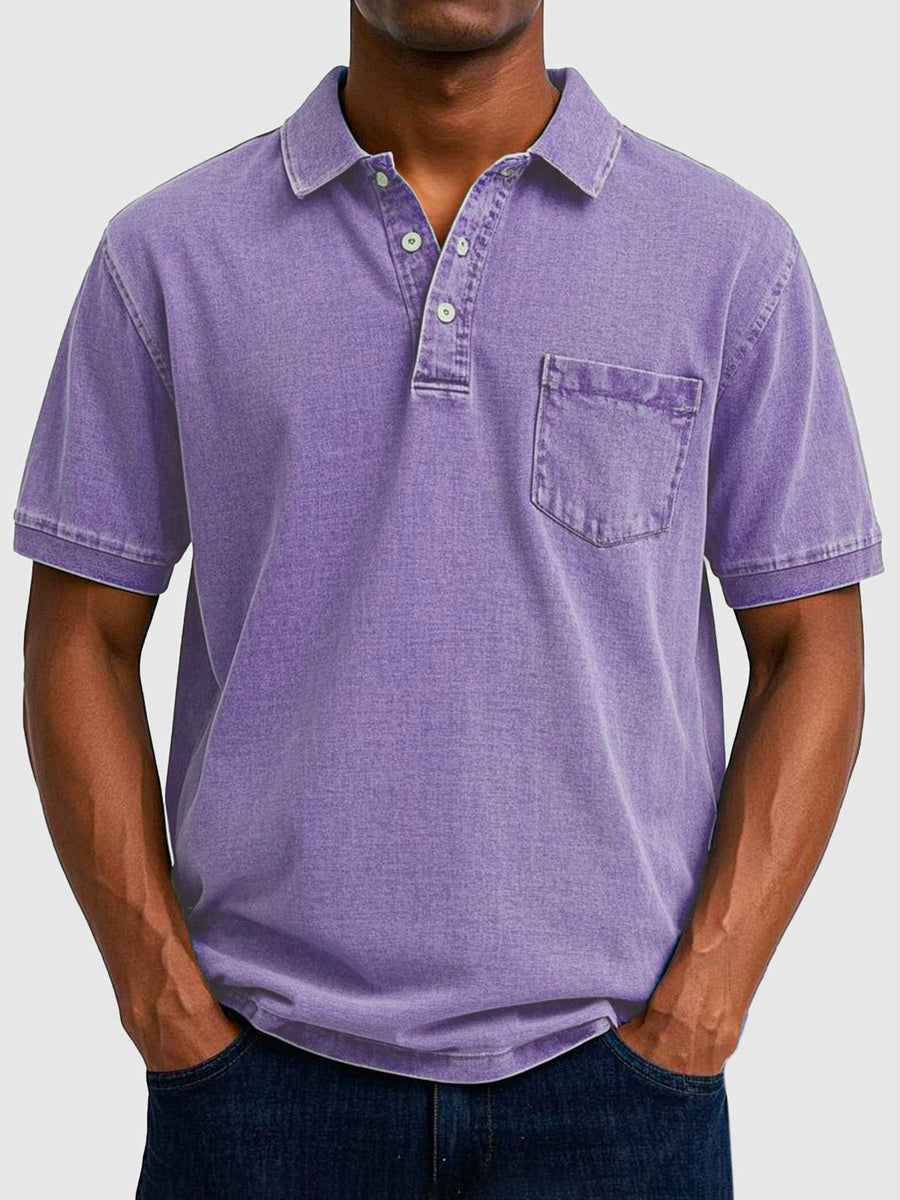 Kenneth | Herren Kurzarm-Poloshirt aus Baumwoll-Denim
