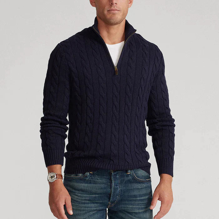Klassischer Halbzip-Jumper mit Kabelstrickdesign