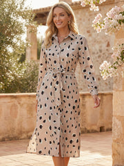Kleid mit Leopardenmuster Damen | Elegantes Hemdblusenkleid & Taillengürtel