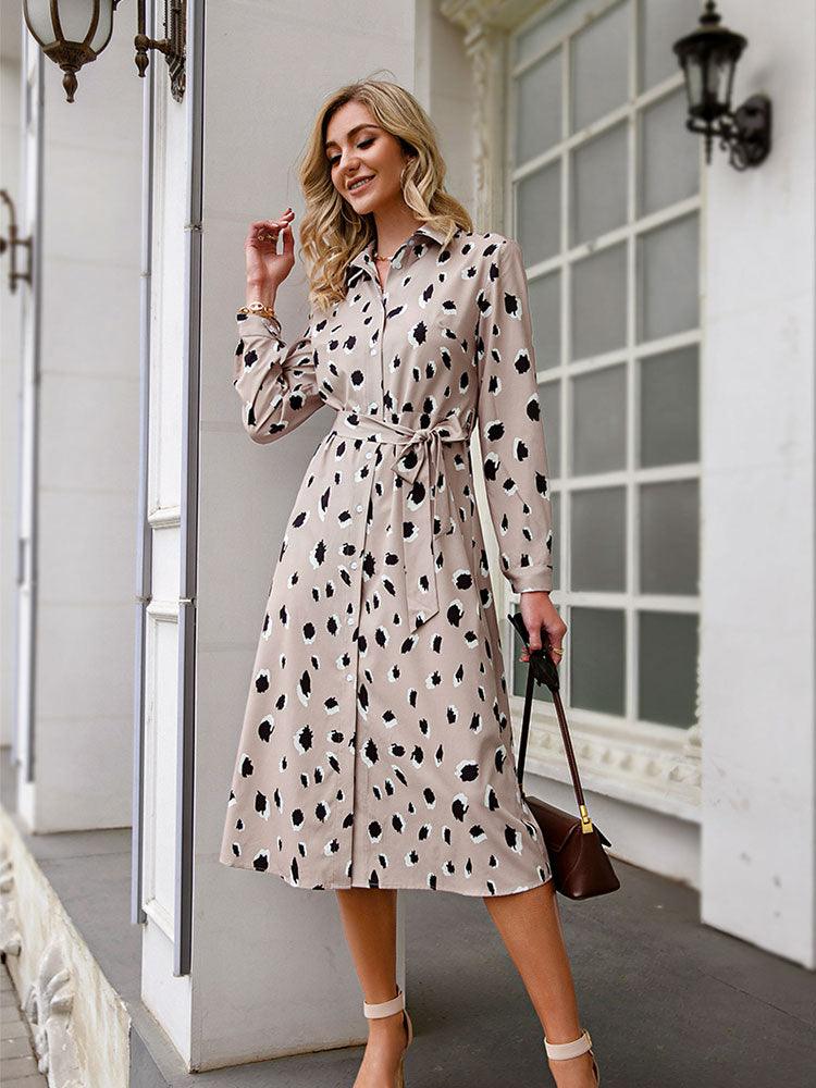 Kleid mit Leopardenmuster Damen | Elegantes Hemdblusenkleid & Taillengürtel