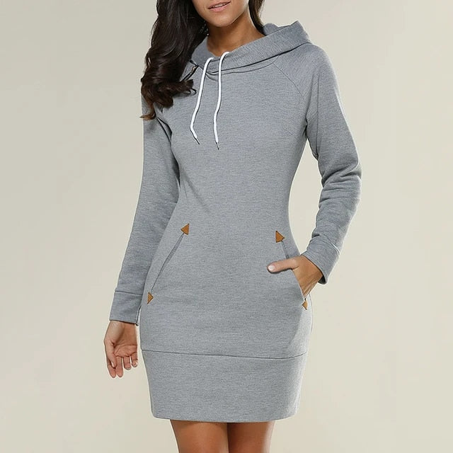 Elegantes | Kleid mit Kapuze - stilvolles graues Damenkleid für dich
