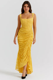 Arabella Kleid – Elegantes Korsett-Maxikleid mit Rüschen
