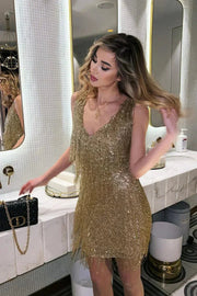 Kurzes Paillettenkleid Damen mit Fransen | Abendkleid