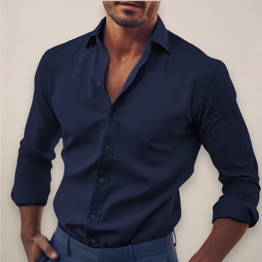 Langarm Hemd Herren | Slim Fit Business-Hemd mit Kentkragen