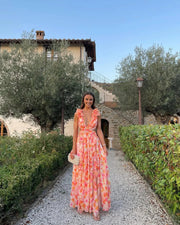 Langes ärmelloses Blumenkleid Damen Sommerkleid