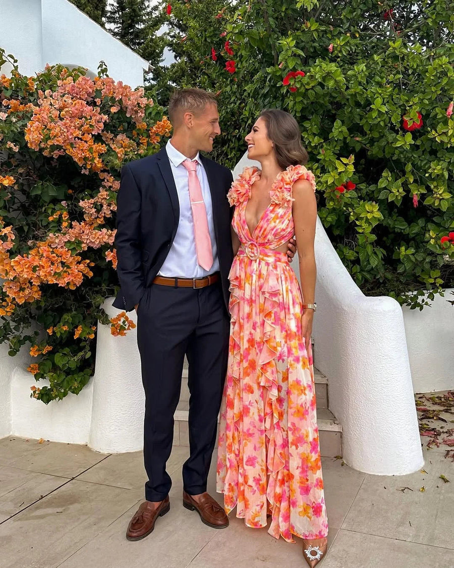 Langes ärmelloses Blumenkleid Damen Sommerkleid