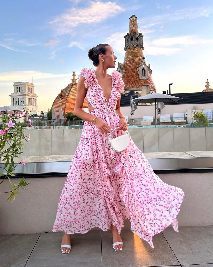 Langes ärmelloses Blumenkleid Damen Sommerkleid
