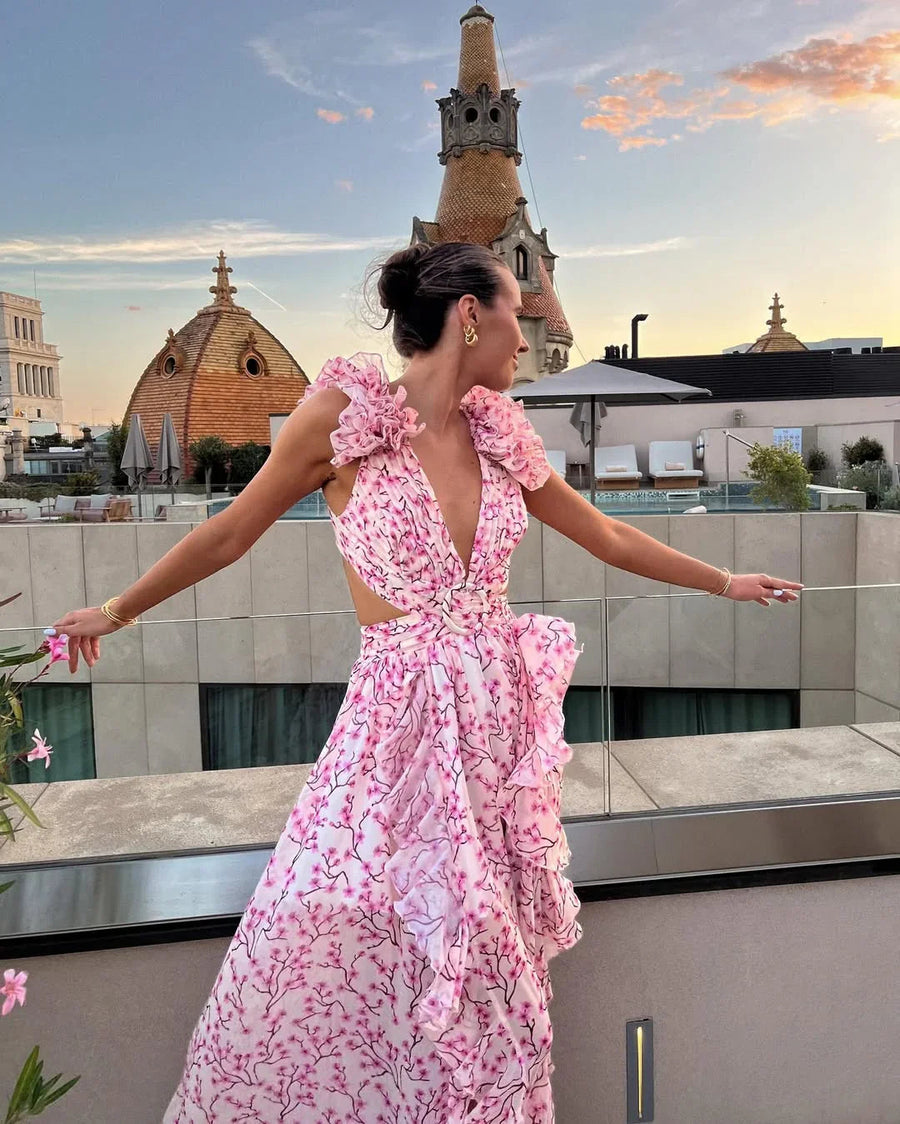 Langes ärmelloses Blumenkleid Damen Sommerkleid