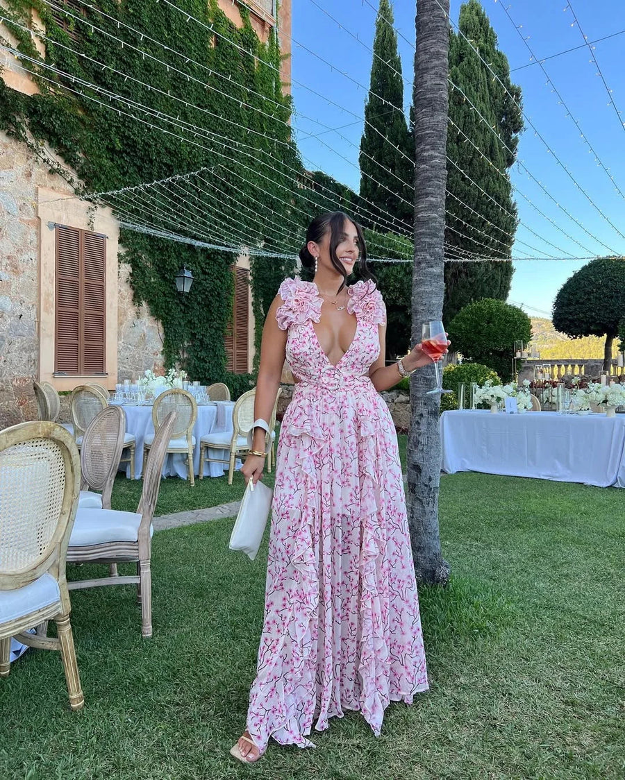Langes ärmelloses Blumenkleid Damen Sommerkleid