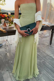 Langes grünes Faltenkleid Damen | Elegantes Abendkleid