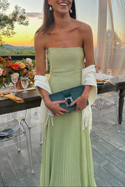 Langes grünes Faltenkleid Damen | Elegantes Abendkleid