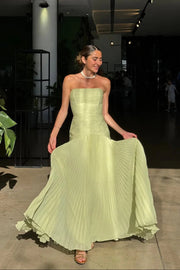 Langes grünes Faltenkleid Damen | Elegantes Abendkleid