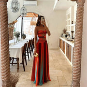 Langes trägerloses Sommerkleid Rot Orange Damen