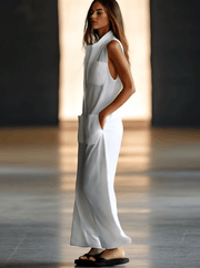Tuta retrò casual bianca | Tuta smanicata in lino donna
