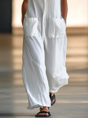 Tuta retrò casual bianca | Tuta smanicata in lino donna