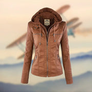 Lederjacke Damen | Abnehmbare Kapuze & Taillierter Zip-Schnitt