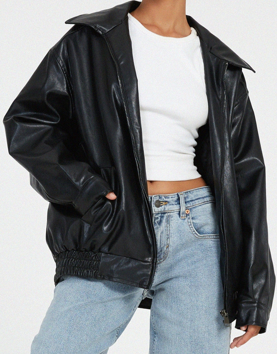 Lederjacke Damen Oversize | Lässiger Schnitt & Bewegungsfreiheit