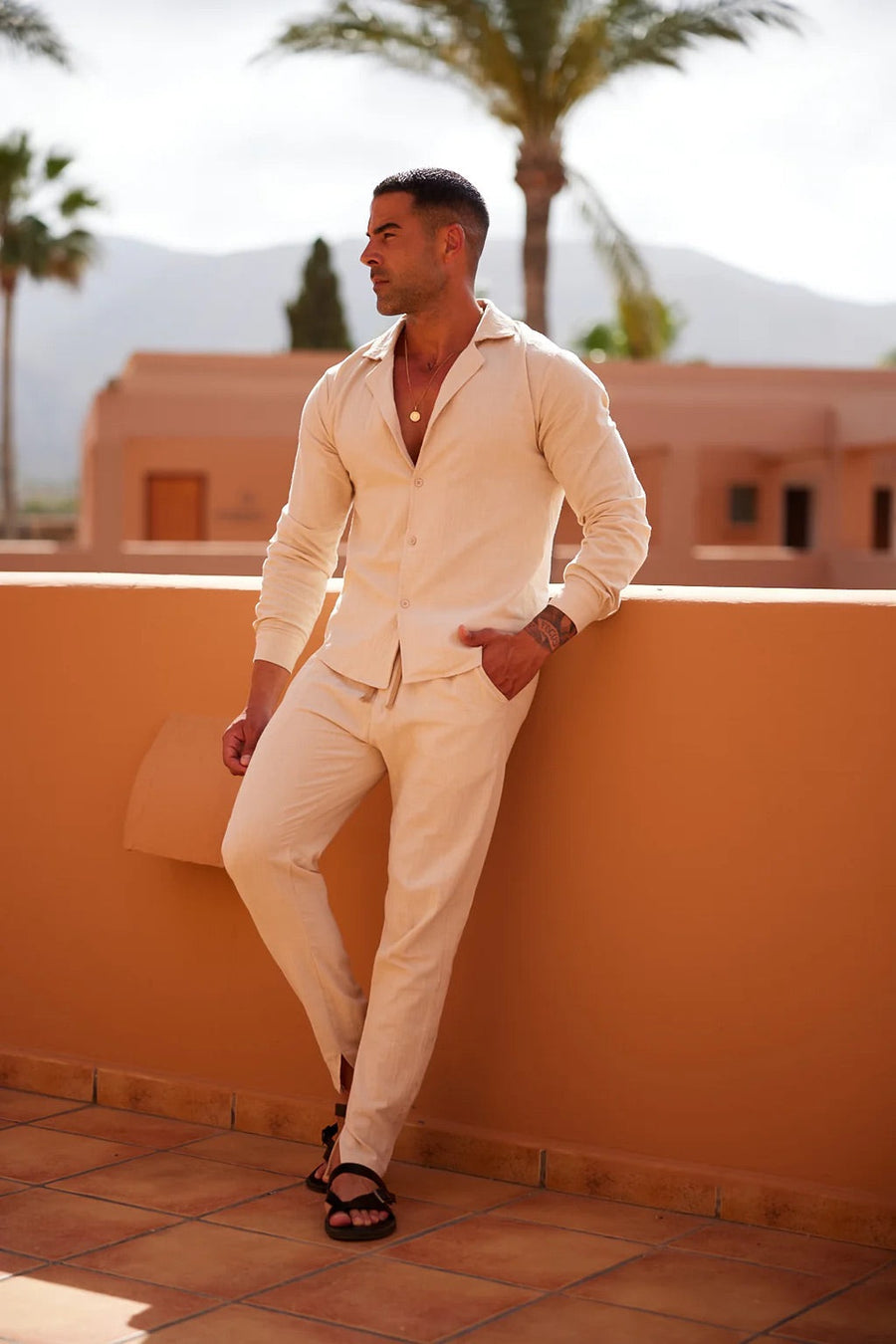 Completo lounge in lino da uomo | Abbigliamento lounge traspirante