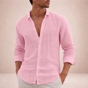 Camicia da uomo in lino regular fit colletto aperto manica lunga