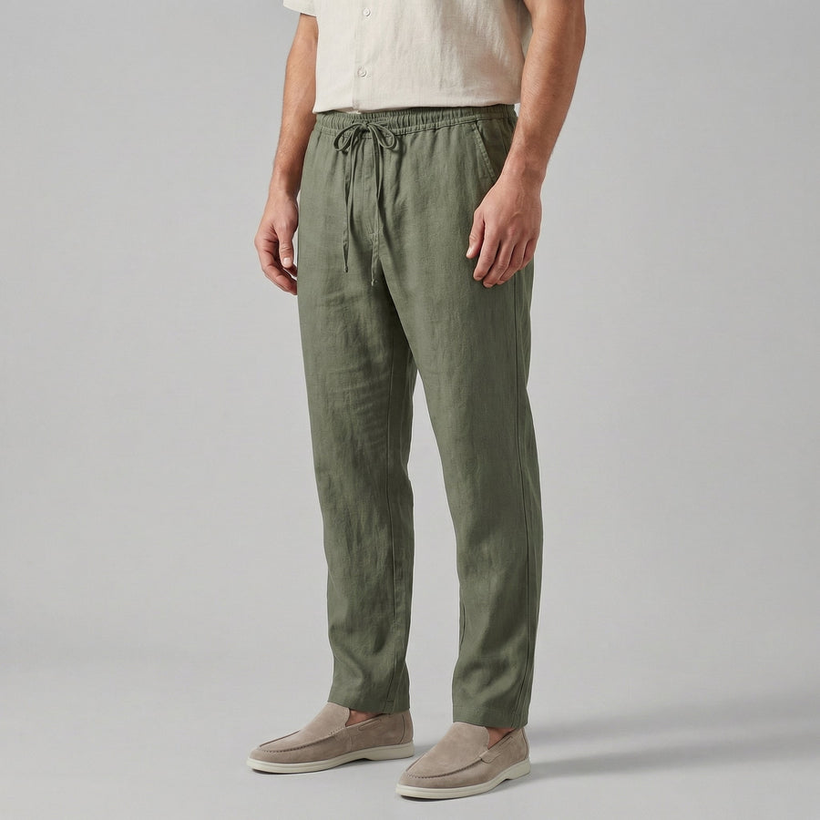 Pantaloni in lino da uomo a gamba larga pantaloni estivi casual