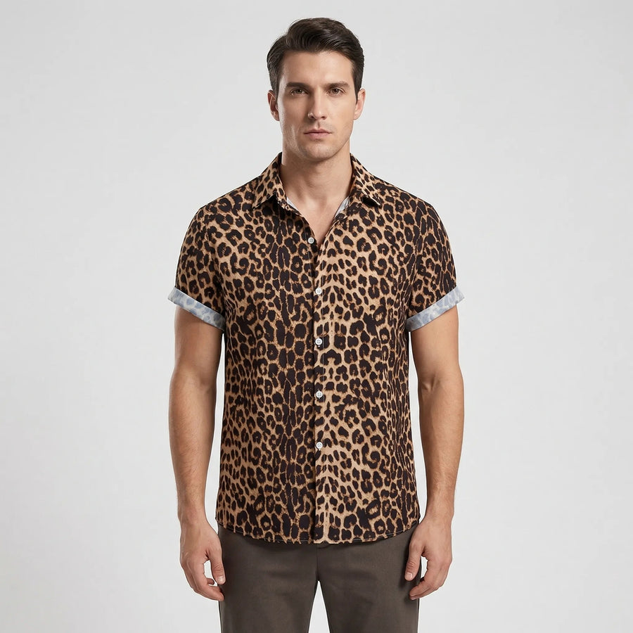 Leoprino | Camicia da uomo a maniche corte con motivo leopardato